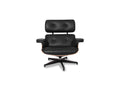 Meseo Black Leather Lounge Chair and Ottoman, featuring a sleek design and luxurious black leather upholstery.