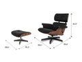 Meseo Black Leather Lounge Chair and Ottoman dimensions showing modern design and ergonomic comfort.