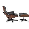 Meseo Black Leather Lounge Chair and Ottoman featuring rich leather and modern design.