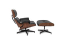 Meseo Black Leather Lounge Chair and Ottoman featuring rich leather and modern design.