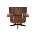 Back view of Meseo Cognac Lounge Chair and Ottoman showcasing wood details.