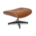 Meseo Cognac Lounge Chair and Ottoman with vintage-inspired semi-aniline leather in warm cognac color, mid-century modern design.