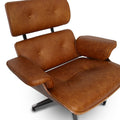 Meseo Cognac Lounge Chair and Ottoman in vintage-inspired cognac leather, showcasing mid-century modern luxury and contemporary comfort.