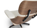 Meseo Cream Leather Lounge Chair and Ottoman with wooden back and sleek design.