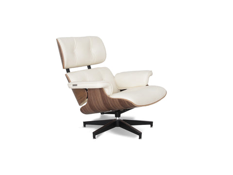 Meseo Cream Leather Lounge Chair and Ottoman showcasing mid-century modern design and comfort.