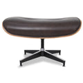 Meseo Dark Chocolate Leather Lounge Chair and Ottoman with swivel aluminum base, highlighting luxurious mid-century modern design.
