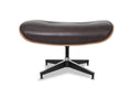 Meseo Dark Chocolate Leather Lounge Chair and Ottoman with swivel aluminum base, highlighting luxurious mid-century modern design.