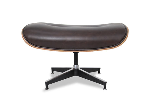Meseo Dark Chocolate Leather Lounge Chair and Ottoman with swivel aluminum base, highlighting luxurious mid-century modern design.