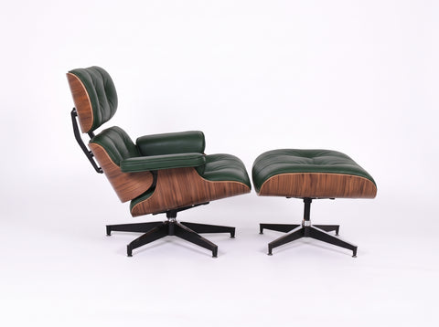 Meseo Royal Green Leather Lounge Chair and Ottoman