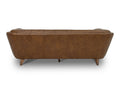 Back view of Mid Century Chestnut Brown Tufted Leather Sofa showcasing elegant design and premium leather finish.