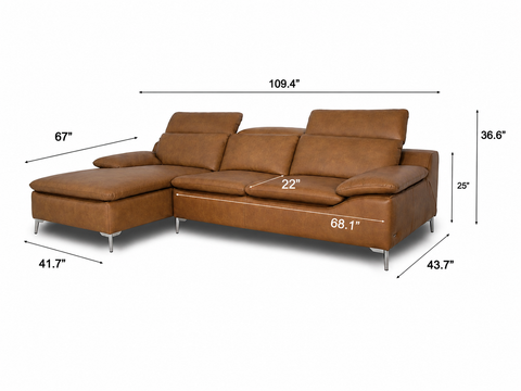 Milano Tan Leather Sectional Sofa - left Chaise