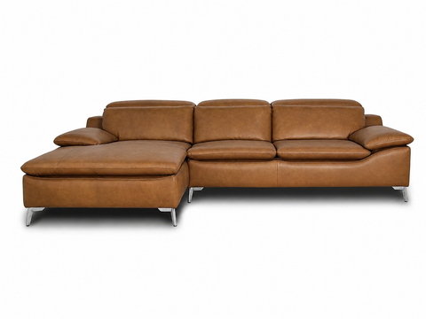 Milano Tan Leather Sectional Sofa - left Chaise