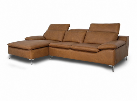 Milano Tan Leather Sectional Sofa - left Chaise