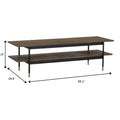 Millo Rectangular Coffee Table with Shelf featuring a rustic design and industrial style, showcasing dimensions of 55.1 x 19.6 x 16.5 inches.