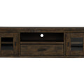 Mira Rustic TV Stand in dark wood with classic design, featuring solid Oakaia wood and weathered finish for rustic elegance.