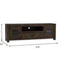 Mira Rustic TV Stand in dark wood with dimensions, ideal for modern and farmhouse decor.
