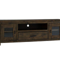 Mira Rustic TV Stand in dark wood with glass doors, perfect for modern and farmhouse decor.