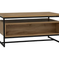 Moda industrial Style Coffee Table with wood-look surface and black metal frame, featuring an open shelf and spacious drawers.