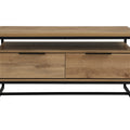 Moda industrial Style Coffee Table with wood-look laminated board and black metal frame, featuring open shelf and drawers