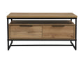 Moda industrial Style Coffee Table with wood-look laminated board and black metal frame, featuring open shelf and drawers