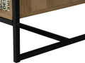 Close-up of Moda industrial Style Coffee Table showing wood-look board and black metal frame detail.