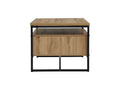Moda industrial Style Coffee Table with wood finish and black metal frame, featuring open shelf and two drawers for storage.