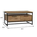 Moda industrial Style Coffee Table with wood-look laminated board and black metal frame, featuring an open shelf and two drawers.