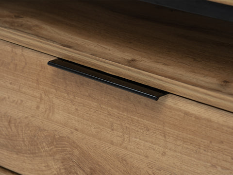 Close-up of drawer handle on Moda industrial Style Coffee Table showcasing wood-look laminated board texture.
