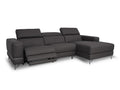 Modena Grey Leather Motorized Sectional Sofa - Right Chaise with reclining feature and adjustable headrests