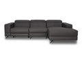 Modena Grey Leather Motorized Sectional Sofa featuring a right chaise and electric recliner for ultimate comfort.