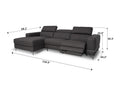 Modena Grey Motorized L Shape Sectional Leather Sofa with dimensions for modern living room design.