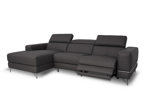 Modena Grey Motorized L Shape Sectional Leather Sofa - Left Chaise showcasing sleek design and ergonomic comfort.