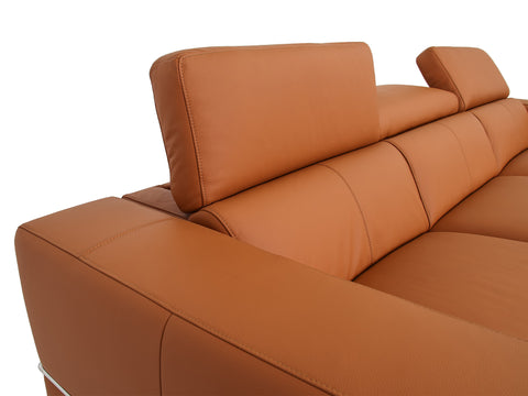 Modena Mahogany Brown Leather Motorized Sectional Sofa showing side view and adjustable headrests.
