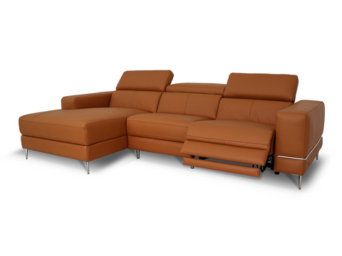 Modena Mahogany Brown Leather Motorized Sectional Sofa - Left Chaise
