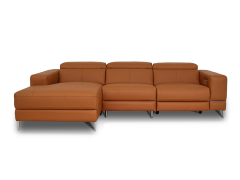 Modena Mahogany Brown Leather Motorized Sectional Sofa - Left Chaise