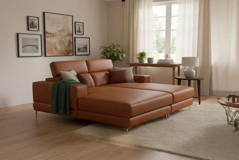Modena Mahogany Brown Leather Double Chaise Lounger