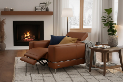 Modena Mahogany Brown Leather Motorized Single Recliner
