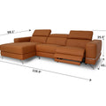 Modena Mahogany Brown Leather Motorized Sectional Sofa dimensions and sleek design image.