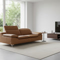Milano Modern Tan Leather 3 Seater Sofa in a contemporary living room setting.
