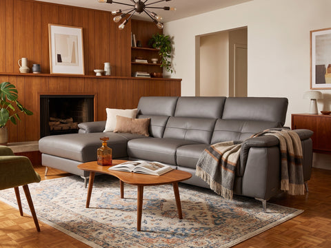 Alanna Grey Leather Motorized Sectional Sofa - Left Chaise