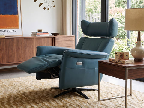 Velasco Deep Teal Leather Power Swivel Recliner Chair with Heat & Massage