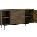 Nero Mid-Century Fluted Door Sideboard with Brass Handles featuring sleek brass tone handles and airy metal base.