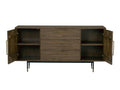 Nero Mid-Century Fluted Door Sideboard with Brass Handles open showing storage compartments and drawers