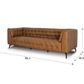 Nova Modern Chesterfield Tan Leather 3 Seater sofa with dimensions, showcasing its sleek design and craftsmanship.