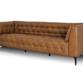 Nova Modern Chesterfield Tan Leather 3 Seater sofa showcasing its elegant design and rich tan leather upholstery.