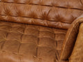 Close-up of the Nova Russet Brown 3 Seater Distressed Leather Sofa featuring deep button tufting and rich leather texture.