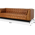 Nova Russet Brown 3 Seater Distressed Leather Sofa with deep button tufting and glossy black metal legs.