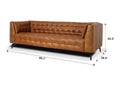 Nova Russet Brown 3 Seater Distressed Leather Sofa with deep button tufting and glossy black metal legs.