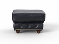 Stanhope Black Leather Chesterfield Ottoman showcasing British refinement in rich aniline leather with deep black tone.