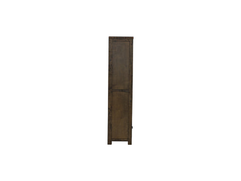 Side view of Pia Rustic Bookcase - Dark Solid Wood showing closed cabinet and elegant design.